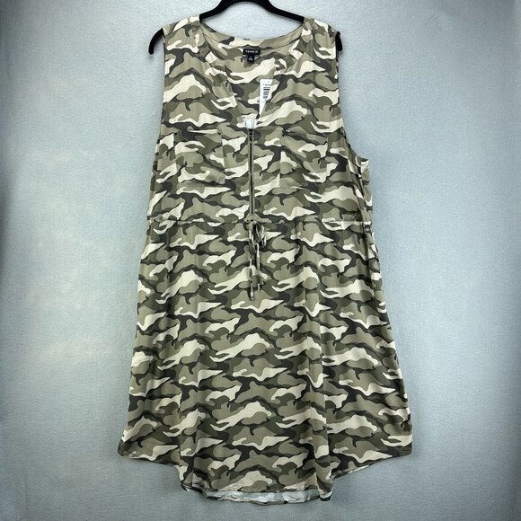 Torrid Dress Womens 2X 18/20 Green Camo Pullover Shirt Stretch Sleeveless V Neck - Picture 1 of 15